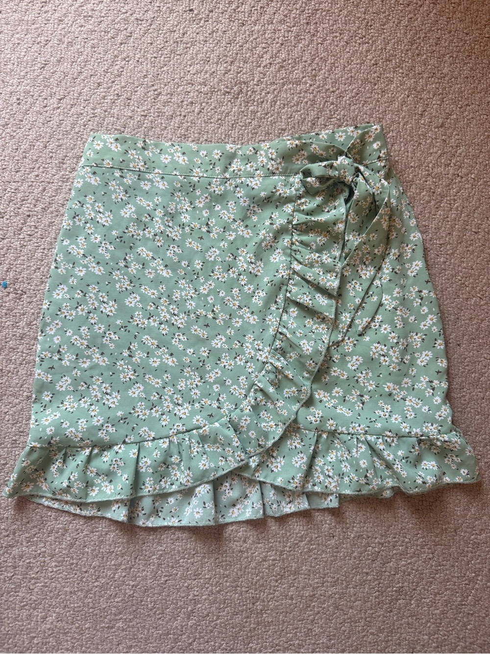 Floral Ruffle Wrap Mini Skirt - Sage Green